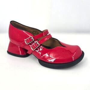 John Fluevog Amber Double Strap Mary Janes Red Patent Leather New in Box Size 7